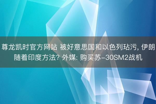尊龙凯时官方网站 被好意思国和以色列玷污, 伊朗随着印度方法? 外媒: 购买苏-30SM2战机
