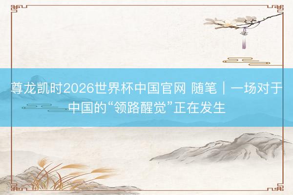 尊龙凯时2026世界杯中国官网 随笔｜一场对于中国的“领路醒觉”正在发生