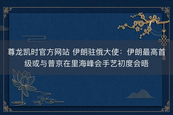 尊龙凯时官方网站 伊朗驻俄大使：伊朗最高首级或与普京在里海峰会手艺初度会晤