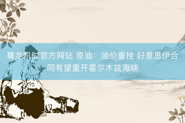 尊龙凯时官方网站 原油：油价重挫 好意思伊合同有望重开霍尔木兹海峡